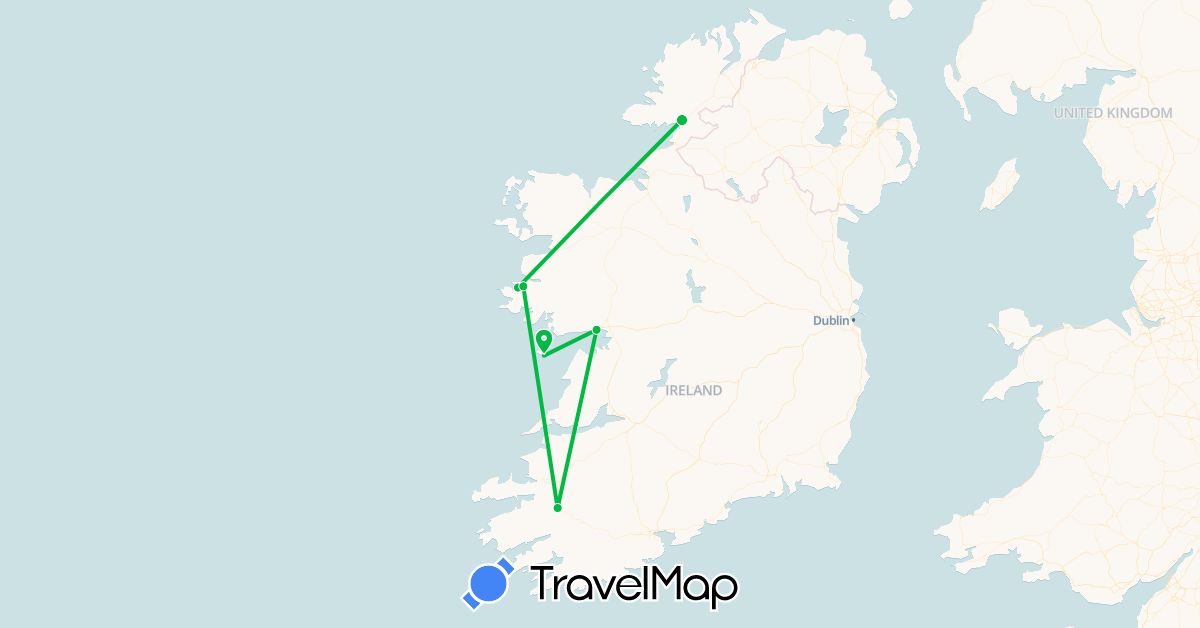 TravelMap itinerary: bus in Ireland (Europe)